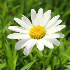 Fototapeta premium Close up of delicate white daisy in a lush green garden, petal, fresh, vibrant