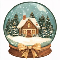 Snow Globe with Cozy House and Festive Ribbon