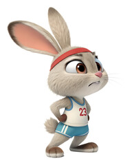 Obraz premium 3d style, Cute A naughty bunny in a runner's outfit, with a determined gaze isolated on a transparent background