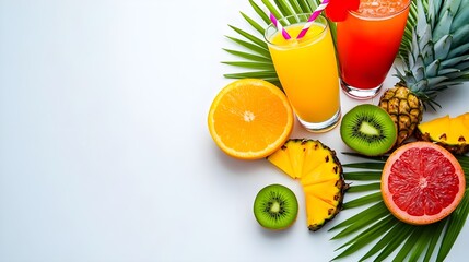 Fototapeta premium Tropical drinks display fresh fruits, summer
