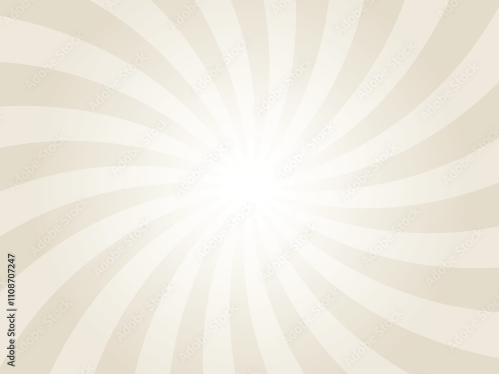 Poster Pale brown background with white sun ray. Bone white pattern of starburst. Abstract texture with light of sunburst. Radial beam of sunlight. Retro background with flash. Design of sunbeams. Vector.