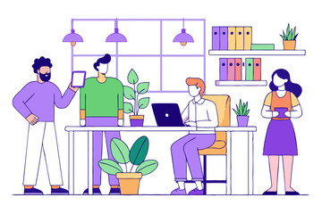 People in office activities vector style cartoon illustration