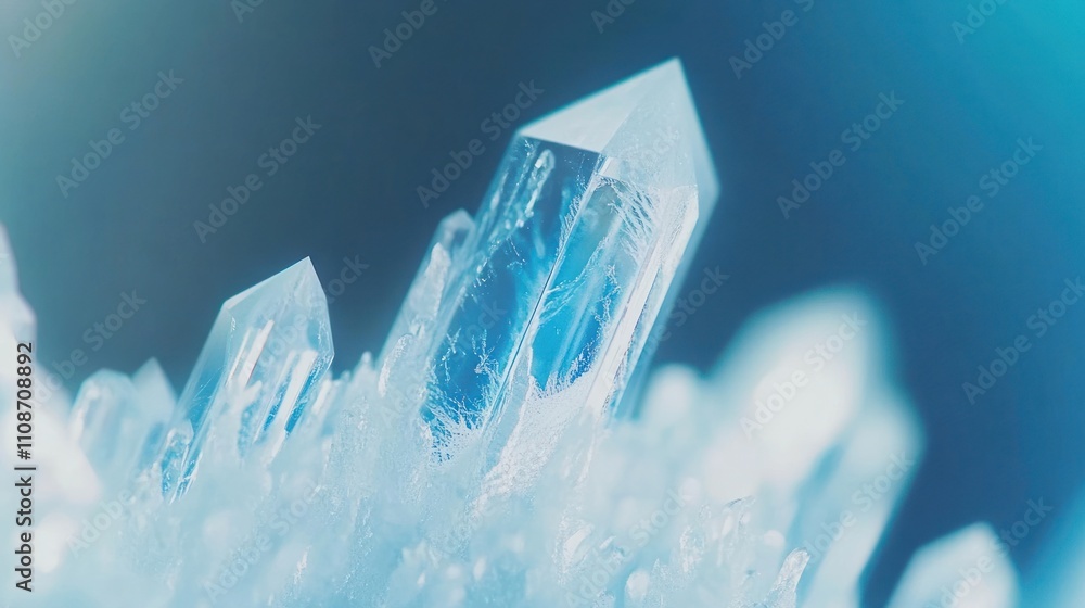 Poster close up of blue crystal formations showing texture and light