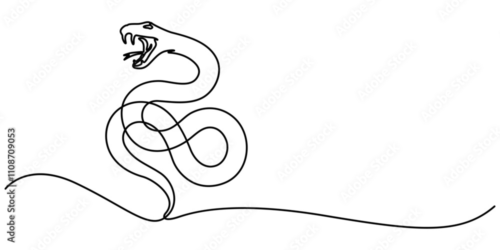 Fototapete snake one line continuous. snake line art. hand drawn vector art, vector illustration of viper isola