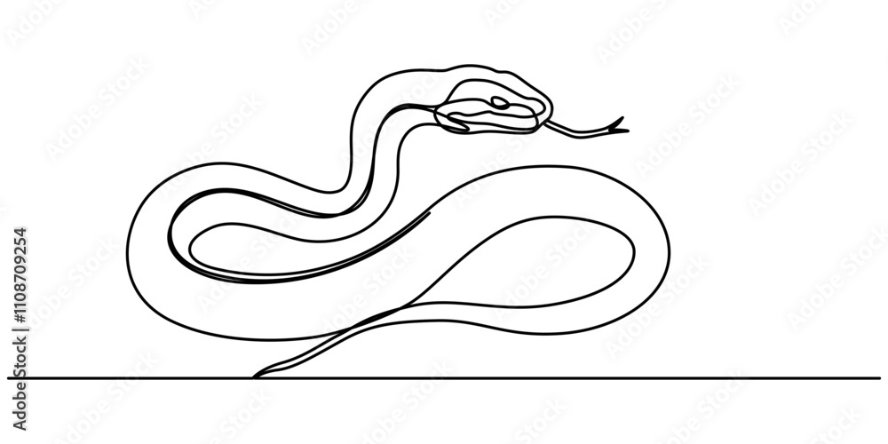 Fototapete snake one line continuous. snake line art. hand drawn vector art, vector illustration of viper isola
