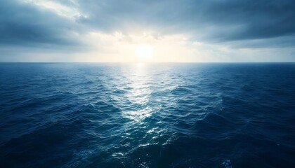 Obraz premium Endless Ocean Horizon: A Tranquil Seascape Under Bright Sunlight and Fluffy Clouds