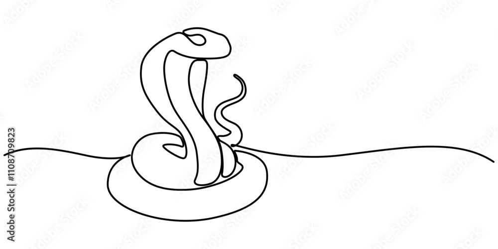 Fototapete snake one line continuous. snake line art. hand drawn vector art, vector illustration of viper isola