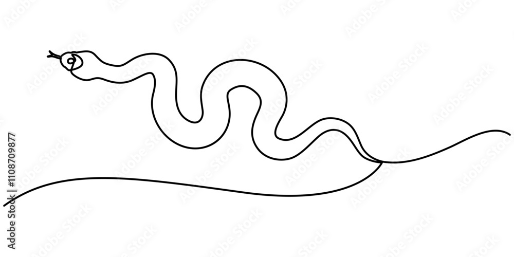 Fototapete snake one line continuous. snake line art. hand drawn vector art, vector illustration of viper isola