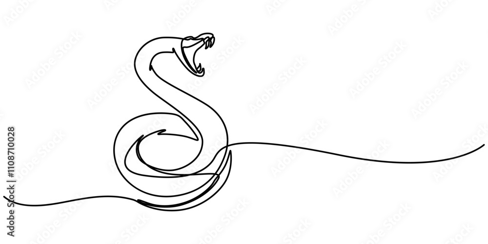Fototapete snake one line continuous. snake line art. hand drawn vector art, vector illustration of viper isola