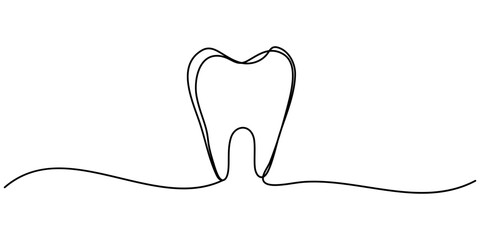 Vector continuous one simple single abstract line drawing of  tooth dental clinic and care concept, Continuous Line Drawing of Dental Health Icon. Hand Drawn Symbol Vector Illustration, Single pro. 