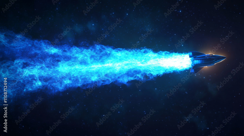 Poster jetpack smoke cloud trail with blue fire vector effect. rocket speed contrail in sky air 3d realisti