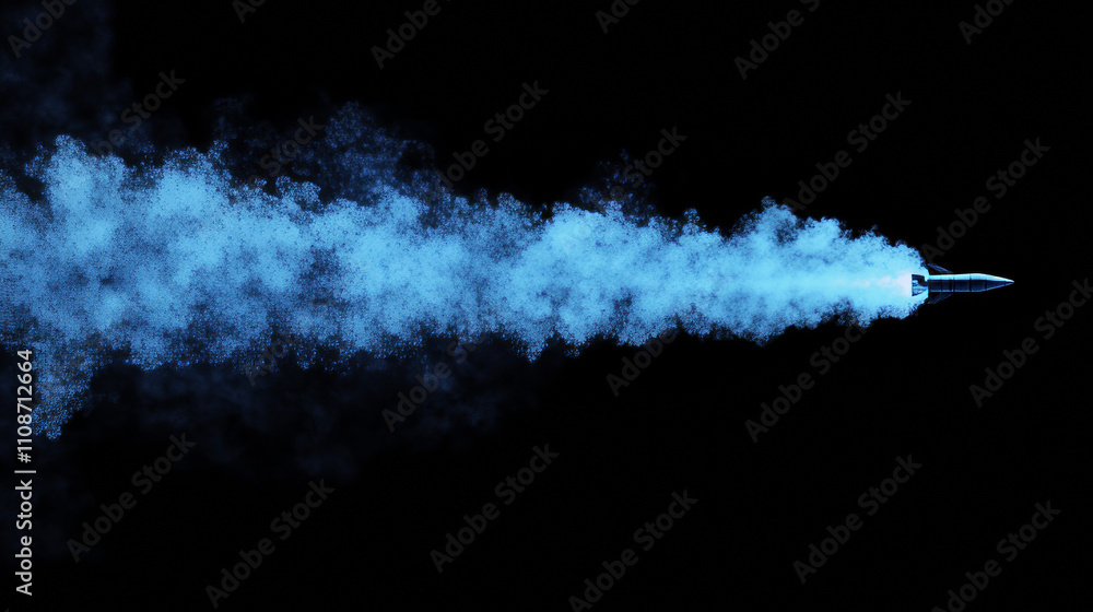Poster jetpack smoke cloud trail with blue fire vector effect. rocket speed contrail in sky air 3d realisti