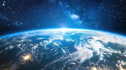 Fototapeta premium Earth's surface and stars, clouds