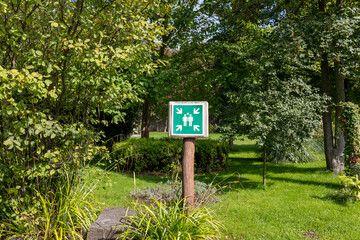 Sign assembly point for evacuation or emergency