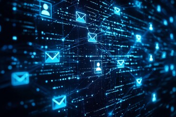 Obraz premium Glowing Email Notification Icon in a Futuristic Digital Network Background