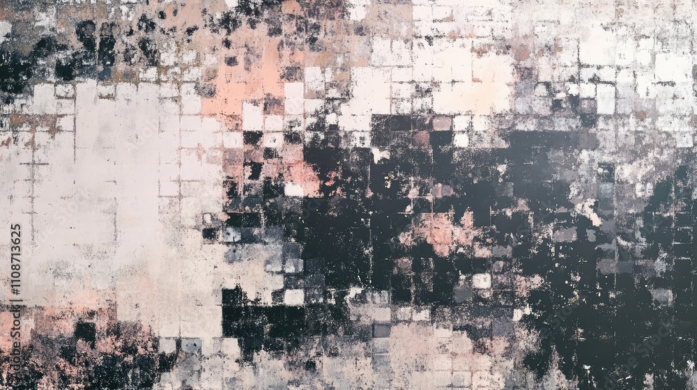 Poster a weathered pixel texture with faded, grungy colors and uneven pixel distribution, evoking the feel 