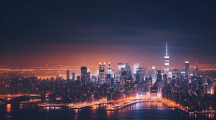 Obraz premium Nighttime City Skyline with Lights