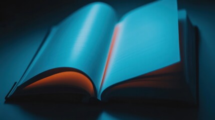 Open Book Illuminated By Soft Blue And Orange Light