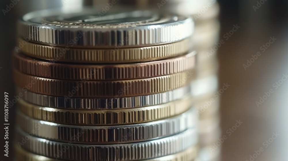 Poster a close up view of stacked coins