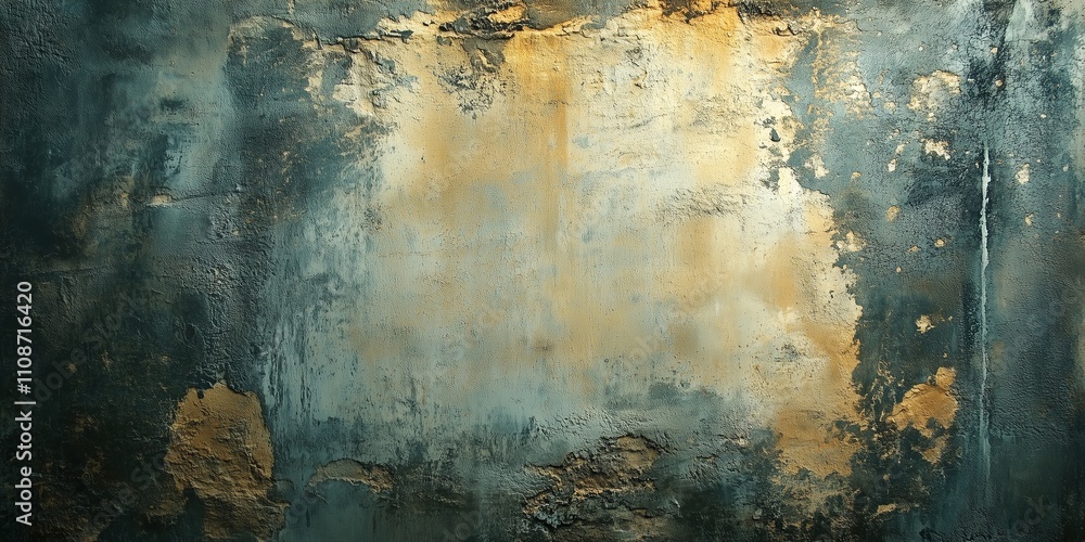 Aufkleber textured abstract wall with gold and teal tones creating a rustic feel.