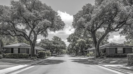 Low-density street showing generous spacing between homes and mature trees
