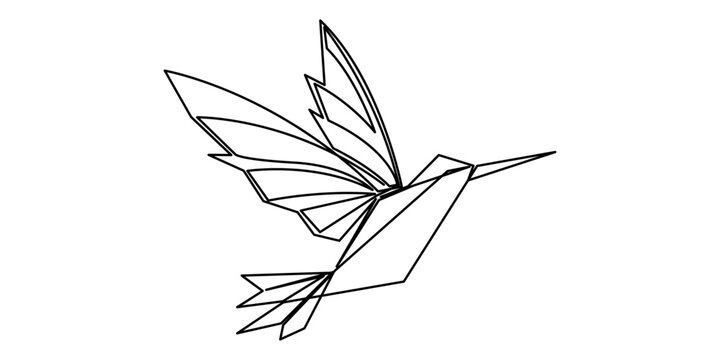 recommend clip art: Single continuous line drawing of beauty funny origami paper form flying hummingbird. Traditional Japanese paper craft folding concept. Origami bird design.