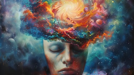 Cosmic Dreamscape Within A Tranquil Face