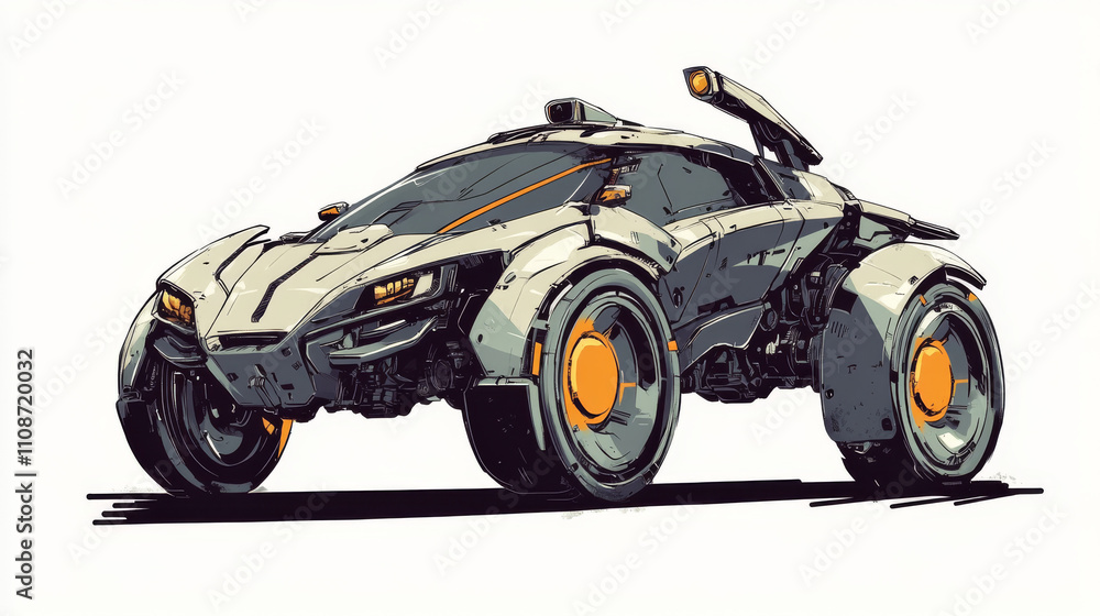 Aufkleber robot transformer in form of android and car isolated on white background. vector cartoon illustrati