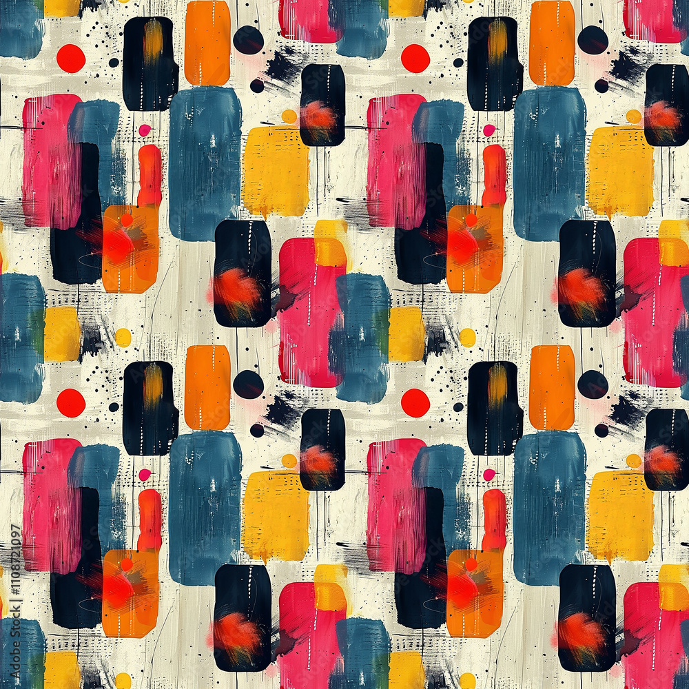 Poster colorful abstract pattern featuring bold shapes and playful colors on a neutral backdrop