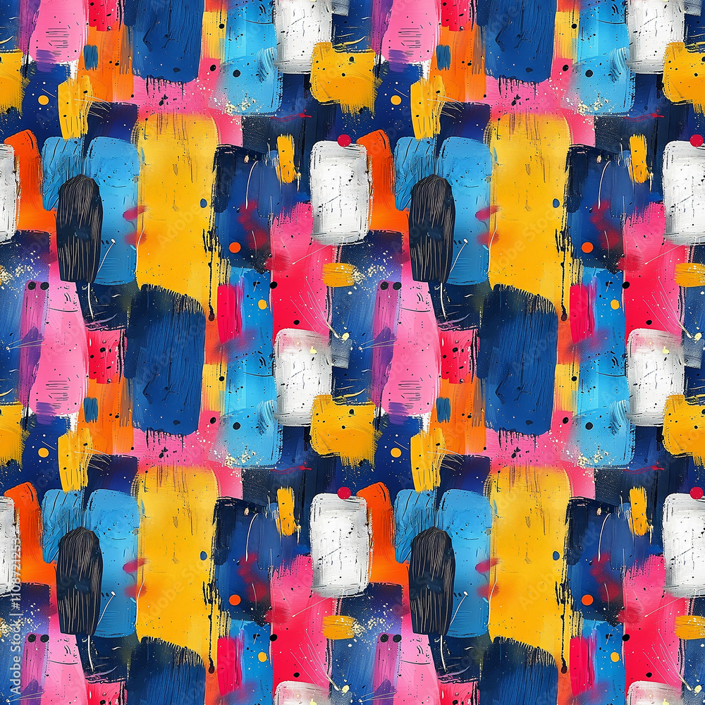 Poster vibrant abstract pattern of colorful brush strokes creating a seamless design