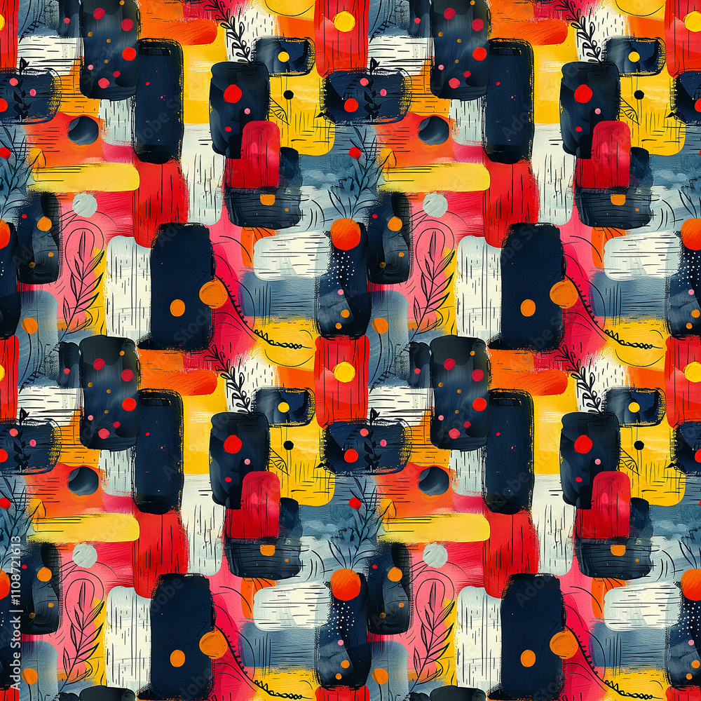 Poster vibrant abstract seamless pattern with bold colors and intricate shapes