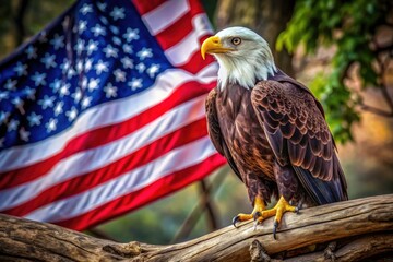Naklejka premium Bald Eagle American Flag Patriotic Wildlife Photography Image
