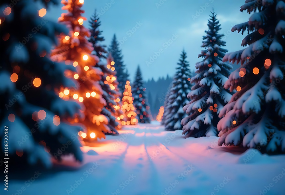 Fototapete christmas winter background with snow and blurred bokeh.merry christmas and happy new year greeting 