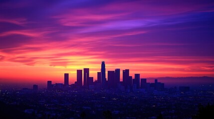 Los Angeles Skyline Sunset Vibrant Colors Cityscape