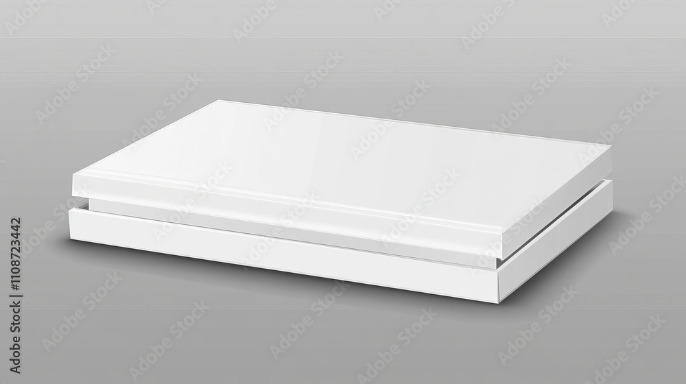 Poster white blank cardboard box with flip top, realistic vector illustration. rectangular caton pack with 