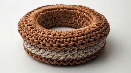 A crochet project with a neck relaxation collar next to it, representing crafting and comfort, isolated on white background