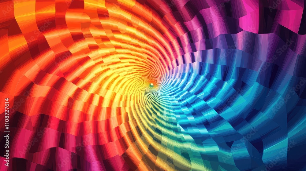 Poster abstract pixelated illusion art with swirling patterns, where pixels blend together to form an optic