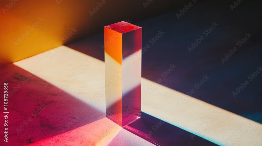 Poster prismatic cube illuminated by colorful light beams