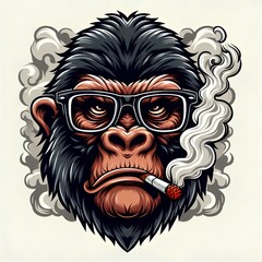 Obraz premium Edgy Smoking Gorilla with Sunglasses - Rebellious Primate Illustration for Branding and Graphics