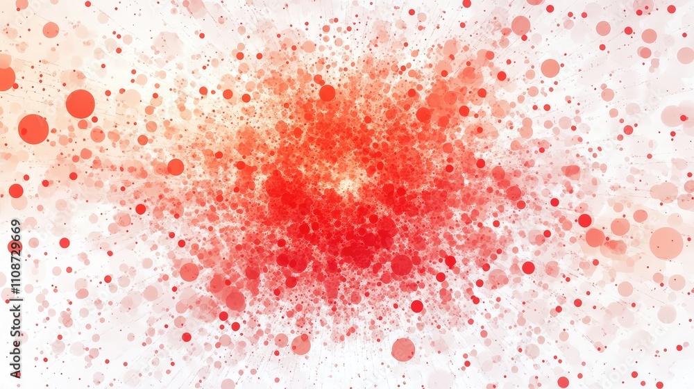 Poster an abstract design with a central cluster of pixel dots in bright, fiery red, gradually fading into 