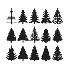 Christmas tree grows silhouette on a white background isolated