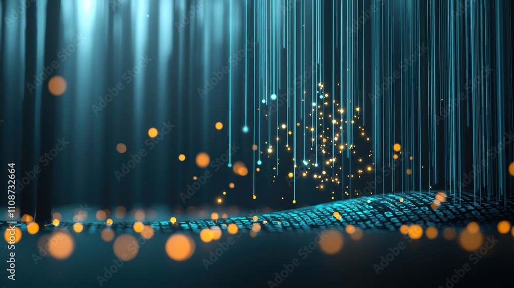 Poster an abstract representation of data streams flowing from a barcode, highlighting the information enco