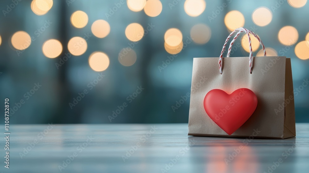 Poster a red heart icon with a soft glow, hovering over a product image on an e commerce website, allowing 