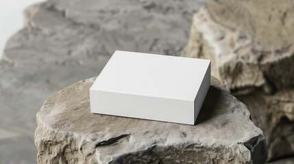 Blank White Box on Rough Stone Surface, Product Display, Minimalist Mockup