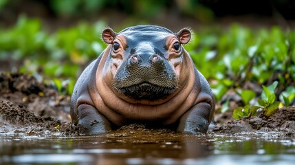Fototapeta premium Wild hippo encounter african wetlands animal photography natural habitat close-up view wildlife conservation