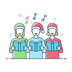 Fototapeta premium carolers singing vector icon, christmas vector illustration - simple illustration of acarolers singing, symbolizing holiday celebrations and festive spirit. christmas flat illustration.