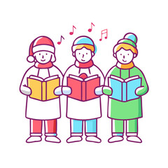 carolers singing vector icon, christmas vector illustration - simple illustration of acarolers singing, symbolizing holiday celebrations and festive spirit. christmas flat illustration.