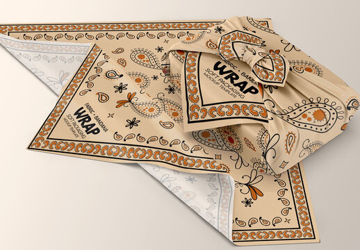 Fabric Bandana Wrap Packaging Folded Cloth Left View Mockup