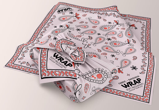 Fabric Bandana Wrap Packaging Rumpled Cloth Left View Mockup