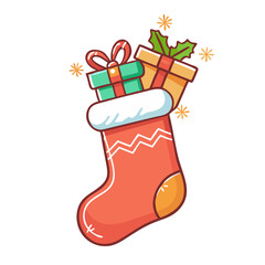 christmas stocking with gifts  icon, christmas stocking with gifts  vector,